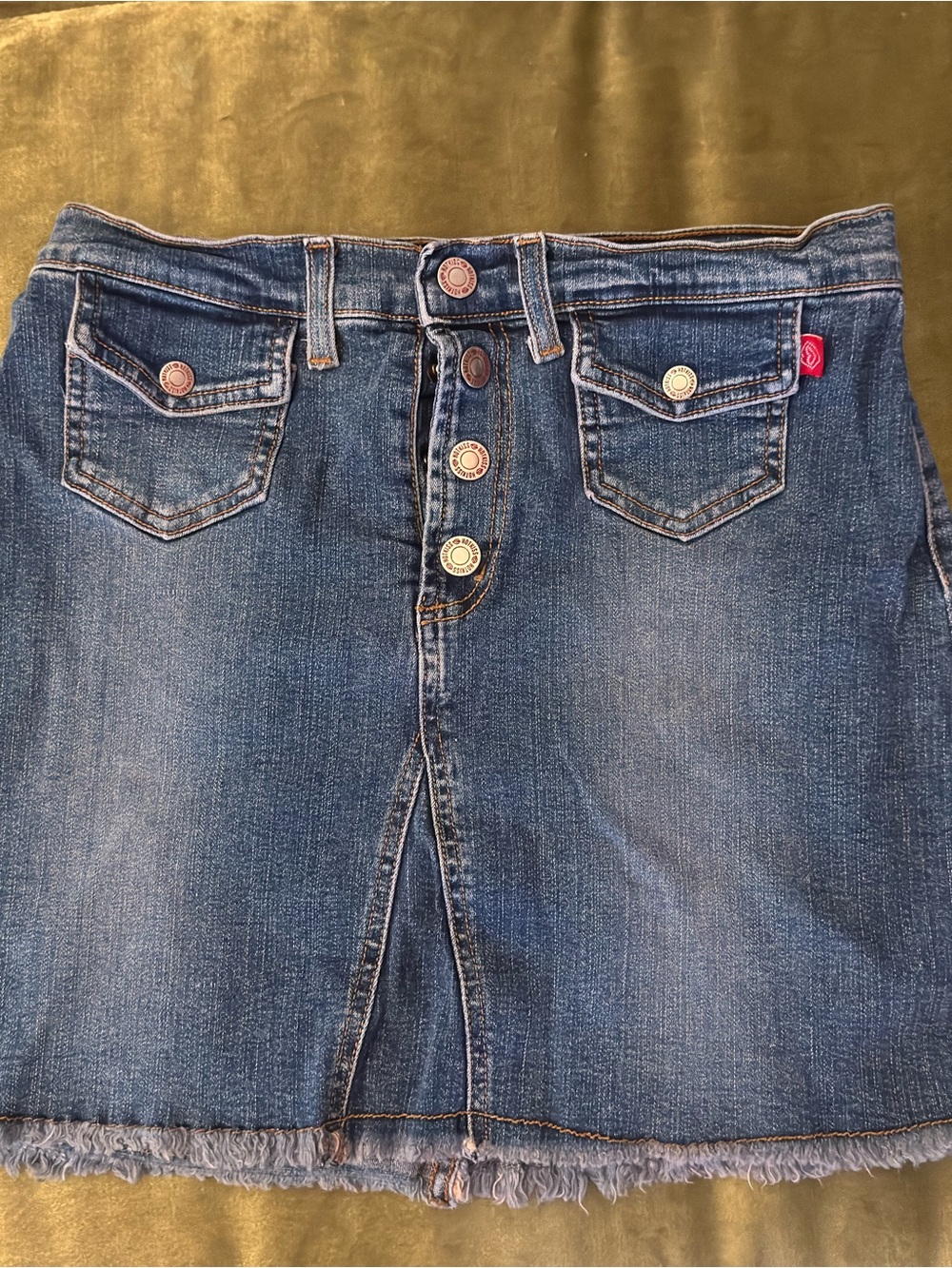 Hot Kiss Blue Denim Midi Skirt with Button Front
